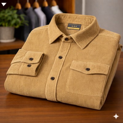 camel-brown Cord Full Sleeve Shirt