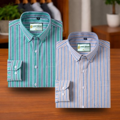 Turquoise Green & Light Beige Stripe Shirt