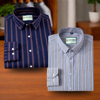 Navy Blue & Silver Gray Stripe Shirt