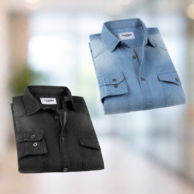 Black & Light Blue Denim Shirt