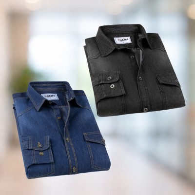 Black & Mid Blue Denim Shirt