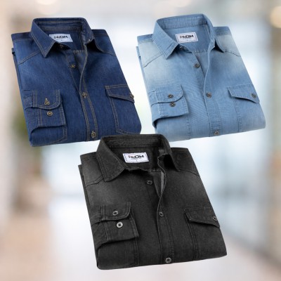 Black & Mid & Light Blue Denim Shirt