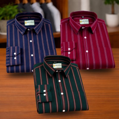 Navy Blue & Deep Maroon & Deep GreenStripe Shirt