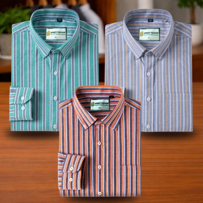 Turquoise Green & Silver Gray & Burnt Orange Stripe Shirt