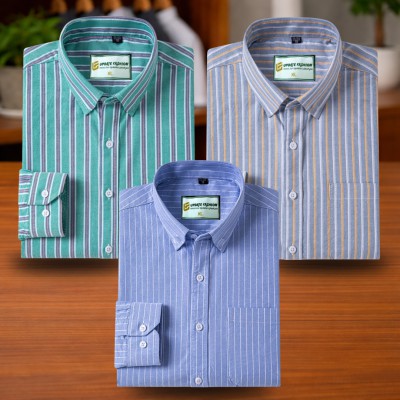 Turquoise Green & Silver Gray & Sky Blue Stripe Shirt