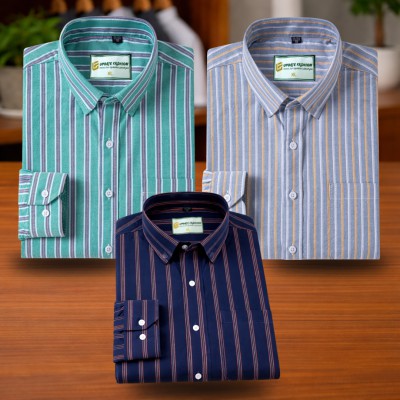 Turquoise Green & Silver Gray & Navy Blue Stripe Shirt