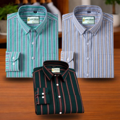 Turquoise Green & Silver Gray & Deep Green Stripe Shirt