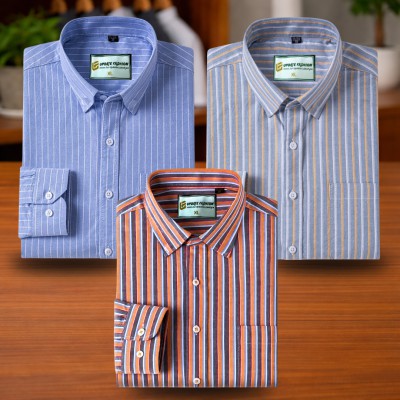 Sky Blue & Silver Gray & Burnt Orange Stripe Shirt
