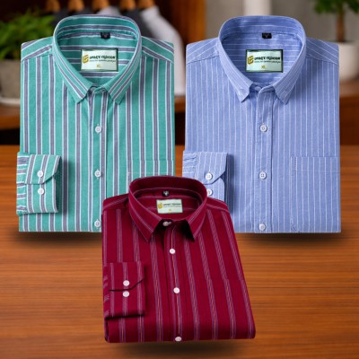 Turquoise Green & Sky Blue & Deep Maroon Stripe Shirt