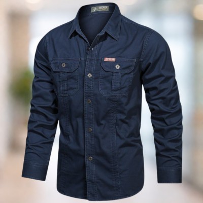 Navy blue Full sleeves double pocket panel Shirt