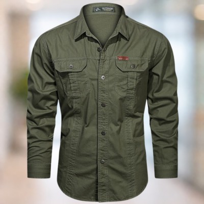 Olive green Full sleeves double pocket panel Shirt