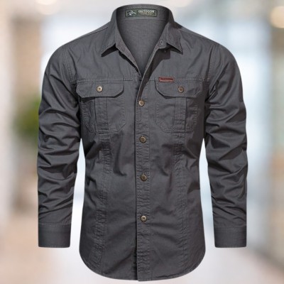 Charcoal gray Full sleeves double pocket panel Shirt