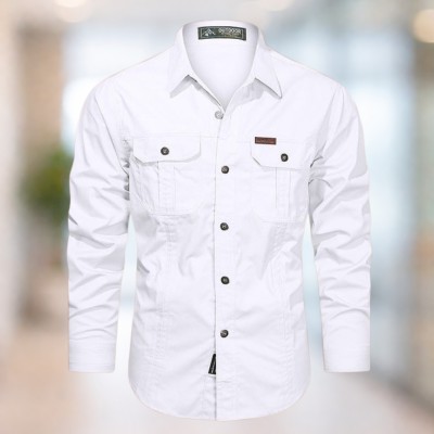 White Full sleeves double pocket panel Shirt