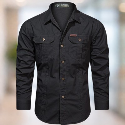 Black Full sleeves double pocket panel Shirt