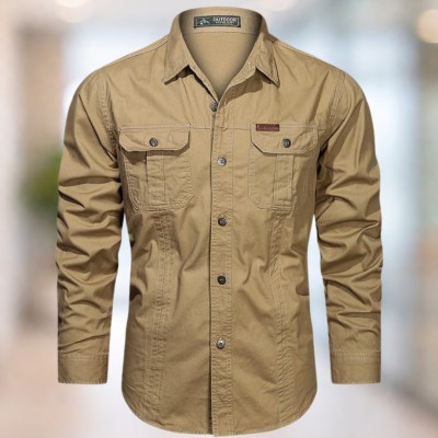 Brownish-beige Full sleeves double pocket panel Shirt
