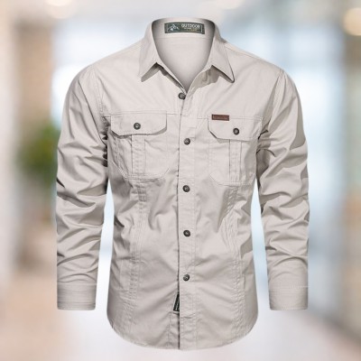 light beige Full sleeves double pocket panel Shirt