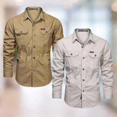 Brownish-beige & light beige Full sleeves double pocket panel Shirt