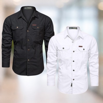 Black & White  Full sleeves double pocket panel Shirt