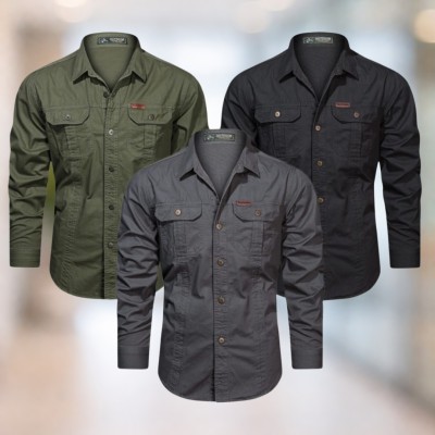 Olive green & Black & Charcoal gray  Full sleeves double pocket panel Shirt