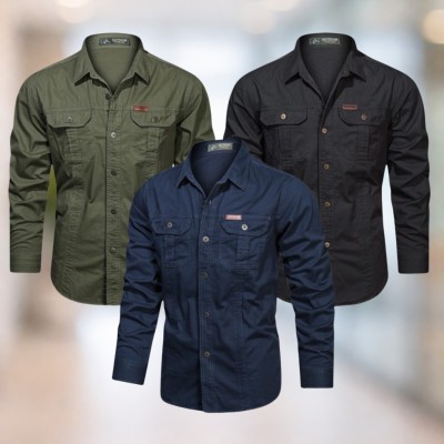 Olive green & Black & Navy blue Full sleeves double pocket panel Shirt