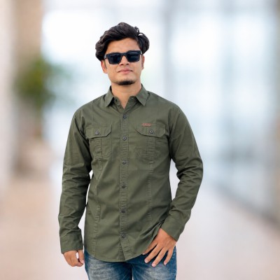 Olive Green Panel Full sleeve Shirt