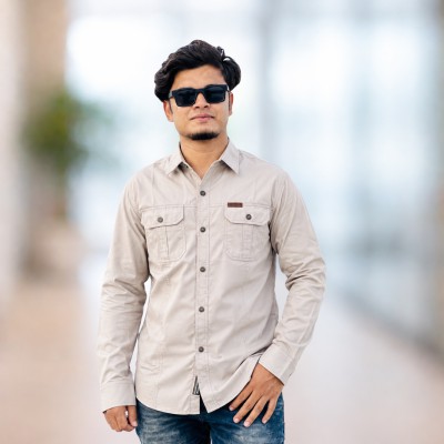 Off White Panel Full sleeve Shirt