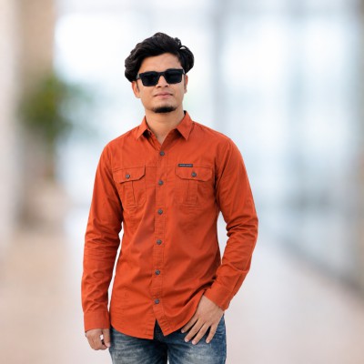 Rust Orange Panel Full sleeve Shirt