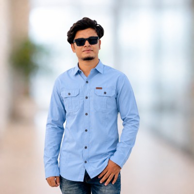Sky Blue Panel Full sleeve Shirt