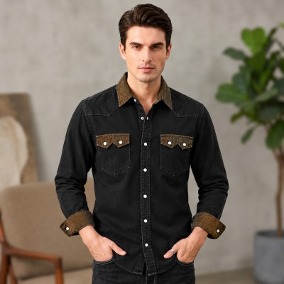 Black Contrast Denim Shirt